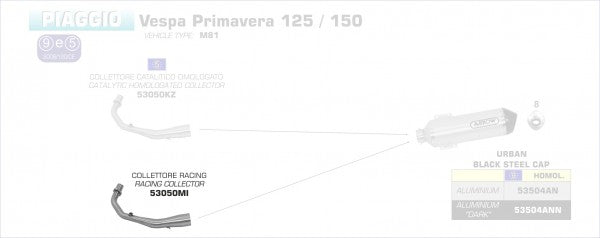 ARROW / アロー PIAGGIO VESPA PRIMAVERA 125/150 2014-2016 スチールコレクター ARROW サイレンサー l 53050MI
