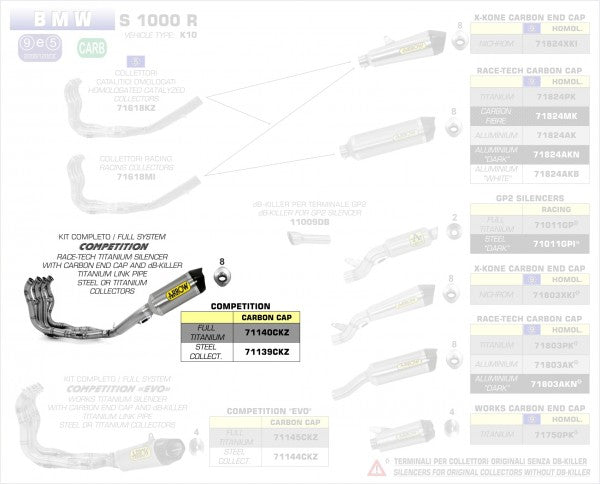 ARROW / アロー BMW S 1000 RR '15 COMPETITION フルシステム ハイバージョン + スチールコレクター + リンクパイプ + チタン RACE-TECH SILEN. | 71139CKZ