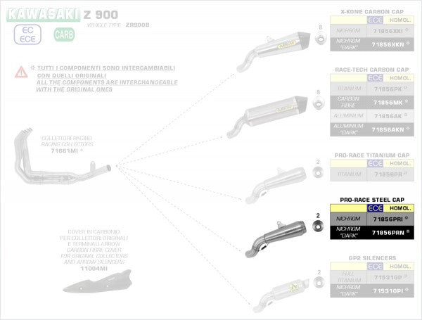 ARROW / アロー KAWASAKI Z 900 '17 eマーク認証 ニクロム PRO-RACE サイレンサー + ステンレス リンクパイプ FOR オリジナル / ARROW コレクター | 71856PRI
