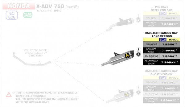 Arrow Street Race-Tech Carby Silencer with Carby End Cap、Endcap Carbon、ECEホモログ、DBキラーが含まれています | 71864MK