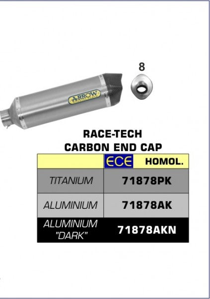 ARROW / アロー BENELLI TRK 502 '17/18 eマーク認証 アルミニウムダーク RACE TECH サイレンサー カーボンエンドキャップ付 FOR 71689MI リンクパイプ | 71878AKN