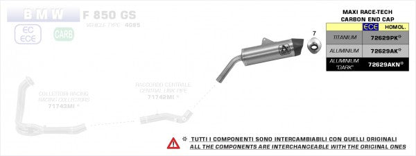 Arrow Street Maxi Race-Tech Aluminium Dark Silencer with Carby End Cap、Endcap Carbon、ECEホモログ、DBキラーが含まれています | 72629AKN