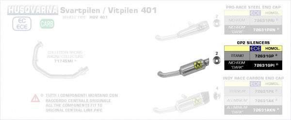 Arrow Street Gp2 Dark Silencers Kit、エンドキャップステンレス、ECEホモログ、DBキラーが含まれています | 72631GPI