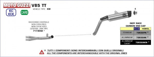 Arrow Street Indy Race Aluminium Silencer with Carby End Cap、Endcap Carbon、ECEホモログ、DBキラーが含まれています | 72632AK