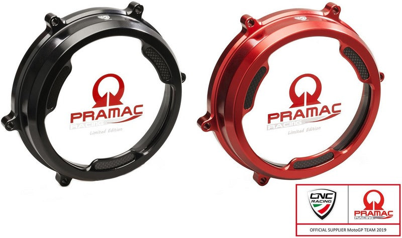 CNC Racing Clear oil bath clutch cover with carbon fiber inlay for Ducati Panigale Pramac Racing Lim. Ed. Red | CA201RPR