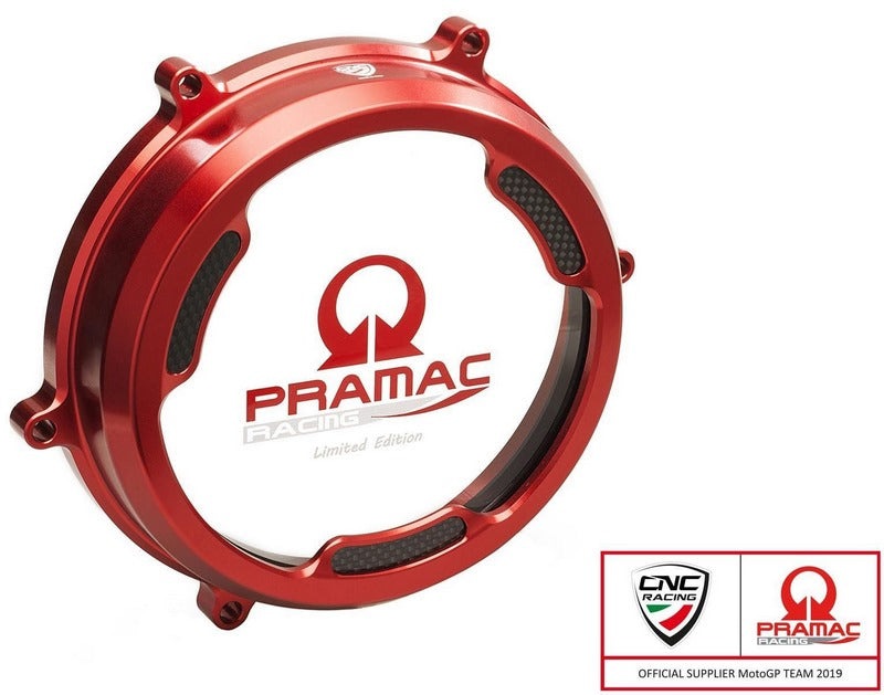 CNC Racing Clear oil bath clutch cover with carbon fiber inlay for Ducati Panigale Pramac Racing Lim. Ed. Red | CA201RPR