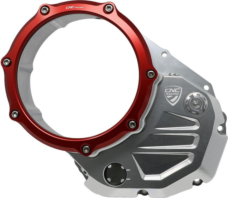 CNC Racing Clear cover oil bath clutch Ducati BICOLOR Silver/Red | CA502SR