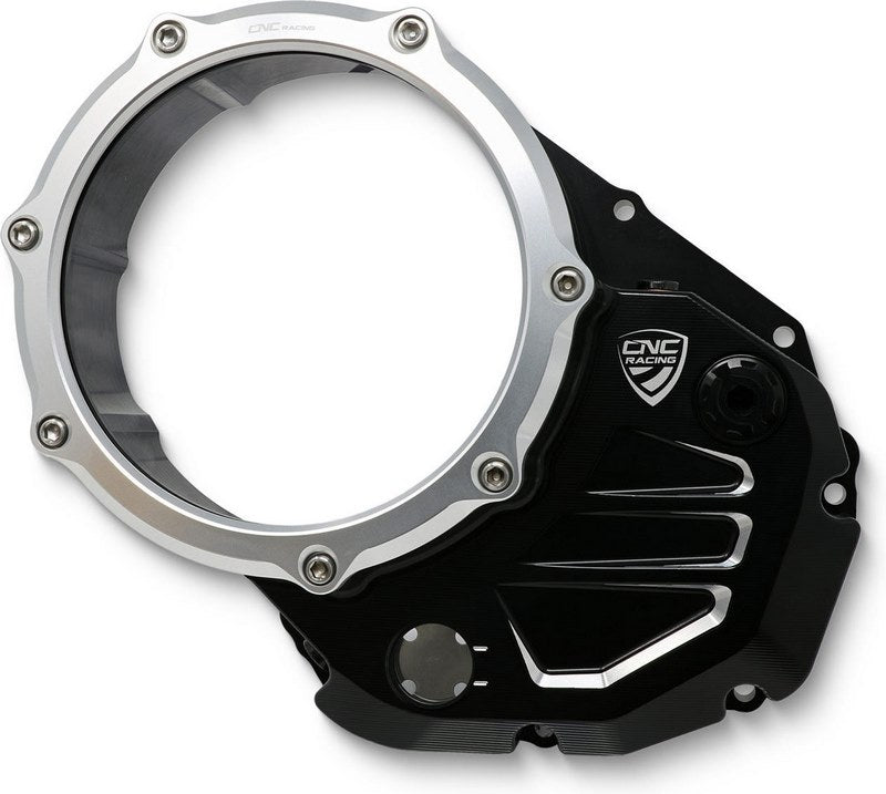 CNC Racing Clear cover oil bath clutch Ducati BICOLOR Black/Silver | CA503BS