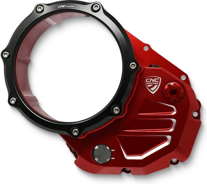 CNC Racing Clear cover oil bath clutch Ducati BICOLOR Red/Black | CA503RB
