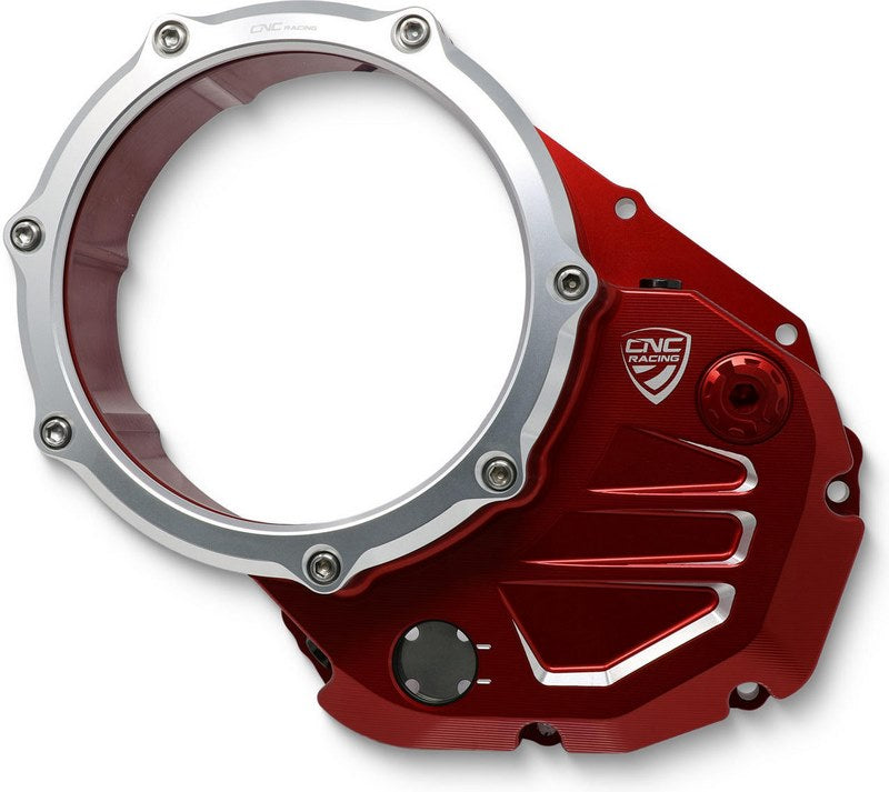 CNC Racing Clear cover oil bath clutch Ducati BICOLOR Red/Silver | CA503RS