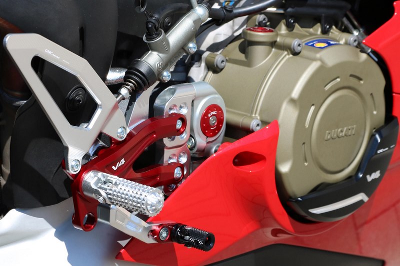 CNC Racing Adjustable rear sets Ducati Panigale V4 series for V4 V4 S and V4 Speciale - Pramac Racing limited Edition Silver/Red | PE406PR
