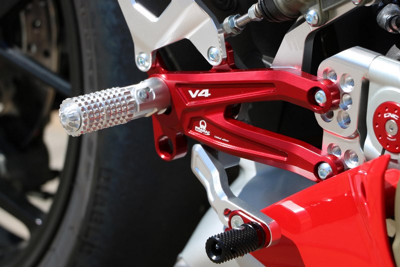 CNC Racing Adjustable rear sets Ducati Panigale V4 series for V4 V4 S and V4 Speciale - Pramac Racing limited Edition Silver/Red | PE406PR