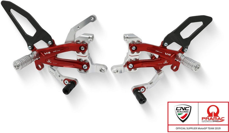 CNC Racing Adjustable rear sets RPS Ducati Panigale V4 R - Pramac Racing Limited Edition Silver/Red | PE408PR