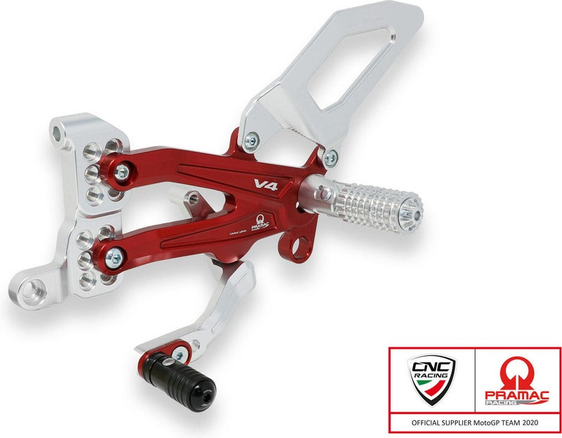 CNC Racing Adjustable rearsets Ducati Streetfighter V4 - Pramac Racing limited Edition Silver/Red | PE409RPR