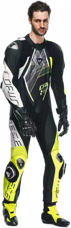 Dainese / ダイネーゼ AUDAX D-ZIP 1PC PERF. レザー スーツ ブラック/フルオイエロー/ホワイト | 2015100002-P86