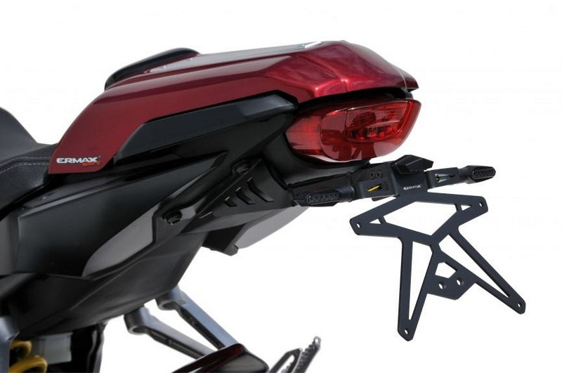Ermax / アルマックス Sup12 License Plate Holder Déporté Aluminium Black With Support Of Blinkers For Cb650 R 2019-2020 | SUP12T04