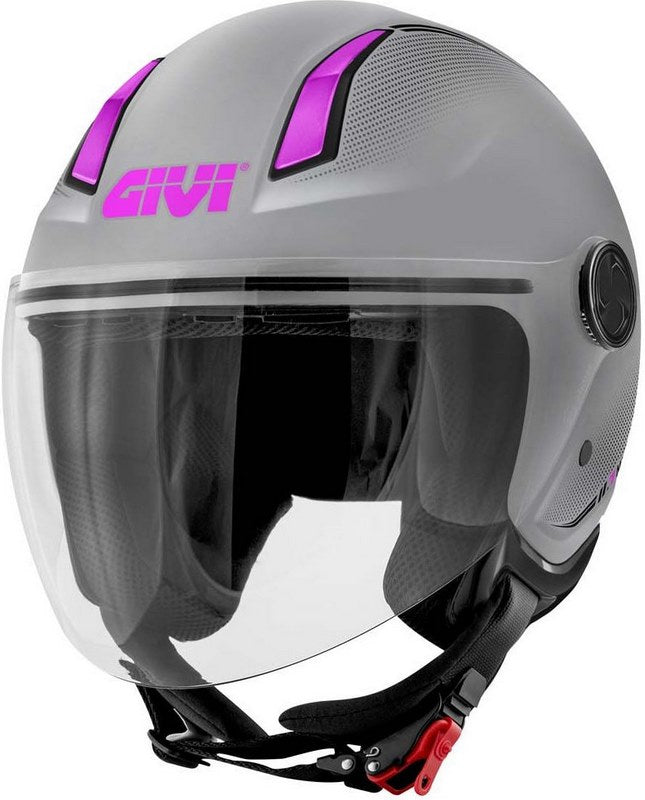 Givi / ジビ ジェットヘルメット 11.7 SOLID LADY マットシルバー/フクシャ サイズ 57/M | H117BG77957