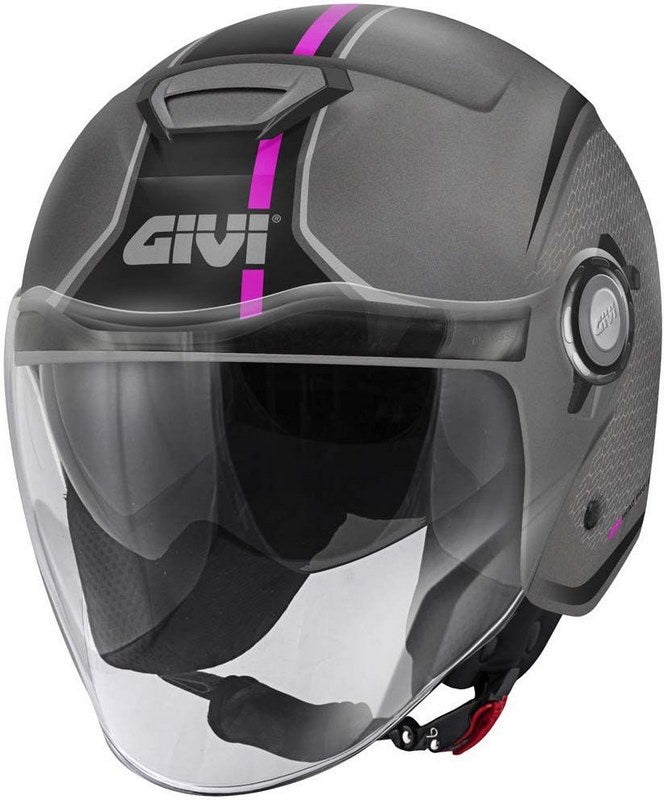 Givi / ジビ ジェットヘルメット 2.5 GRAPHIC TOUCH LADY マットチタン/ピンク サイズ 58/M | H125FTHTP58
