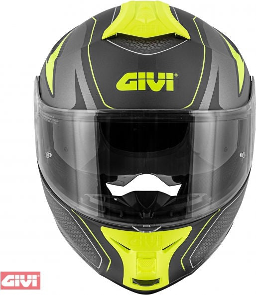 GIVI / ジビ Hps Hx21 フリップアップ ヘルメット グラフィック グローブ シバー ブラック/チタン/イエロー マット サイズ 56/S | HX21FSHBT56