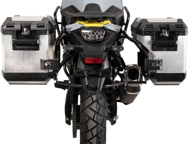 Hepco & Becker サイドキャリアカットアウトブラック インクスプローラーシルバーサイドボックス Suzuki V-Strom 800 DE (2023-) | 6513548 00 01-00-40