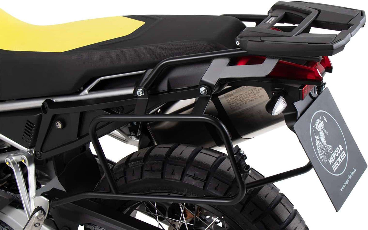 Hepco and Becker / ヘプコアンドベッカー Sidecarrier Cutout black incl. Xplorer sideboxes black for Aprilia Tuareg 660 (2022-) | 6517599 00 01-01-40