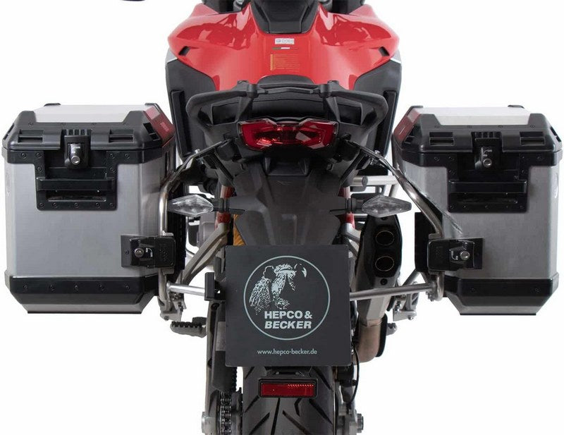 Hepco and Becker / ヘプコアンドベッカー Side carrier cutout stainless steel incl. Xplorer silver sideboxes for Ducati Multistrada V4 / S / S Sport (2021-) | 6517614 00 22 00-40