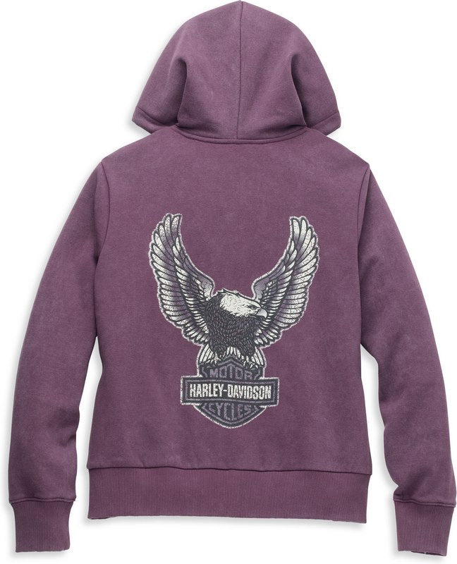 Harley-Davidson Women'S Eagle Graphic Vintage Wash Zip Front Hoodie Hortensia | 96118-22VW