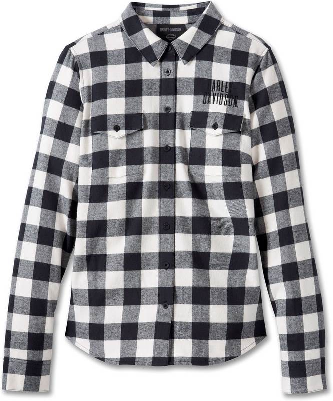 Harley-Davidson Women'S Rustic Long Sleeve Flannel Shirt Yarn Dyed Plaid-Black Beauty | 96158-24VW