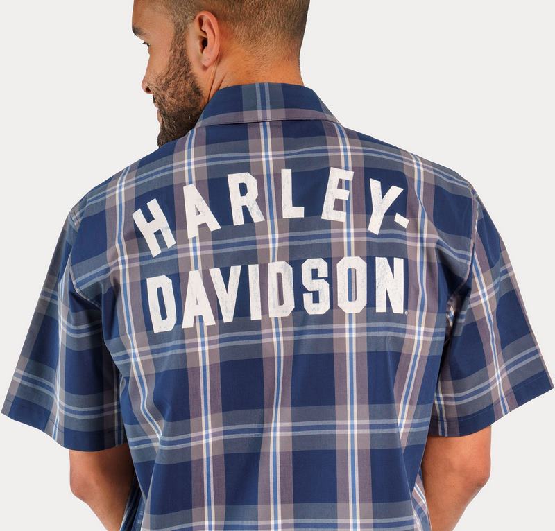 Harley-Davidson Men'S Staple Poplin Shirt Blue Plaid | 96163-23VM