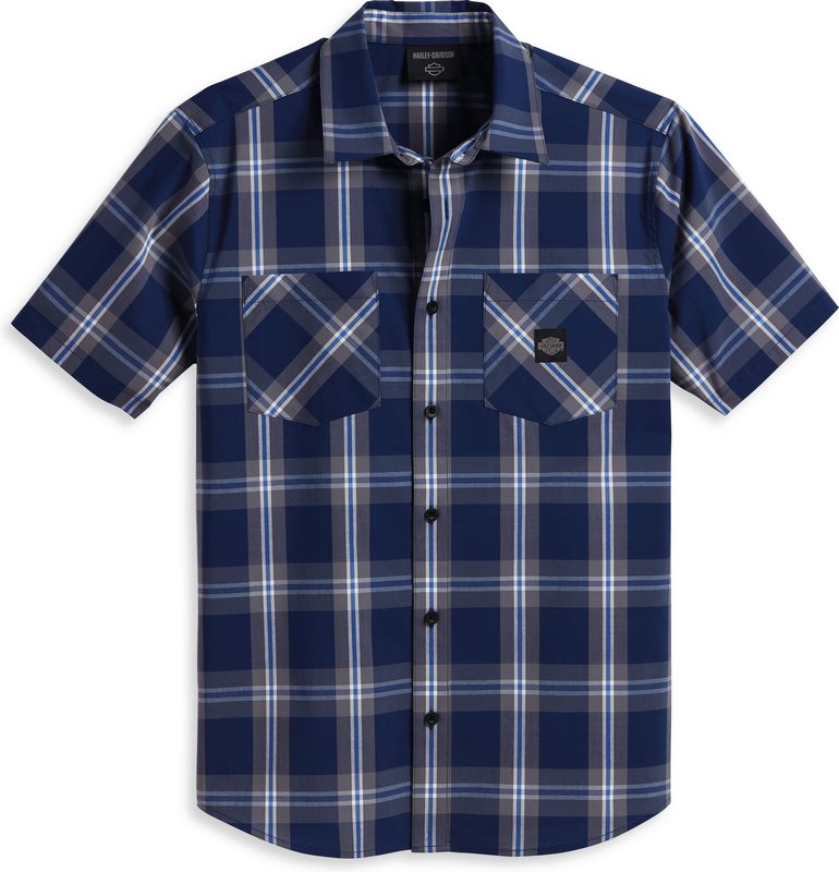 Harley-Davidson Men'S Staple Poplin Shirt Blue Plaid | 96163-23VM