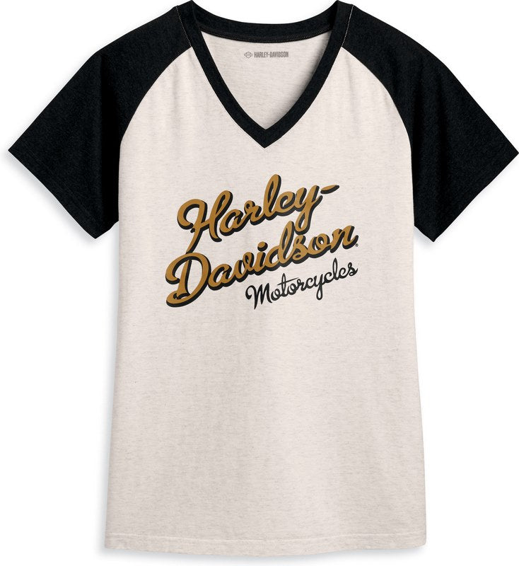 Harley-Davidson Women'S United Raglan V-Neck Tee Colorblock-Design-Cloud Dancer Heather | 96232-23VW