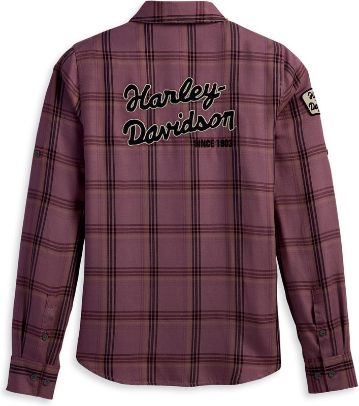 Harley-Davidson Women'S Gas & Oil Convertible Sleeve Shirt Yarn Dyed Plaid-Dusky Orchid | 96273-23VW