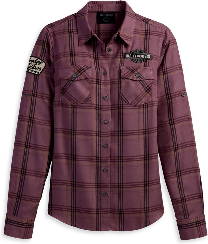Harley-Davidson Women'S Gas & Oil Convertible Sleeve Shirt Yarn Dyed Plaid-Dusky Orchid | 96273-23VW
