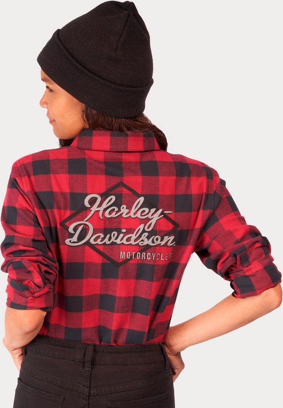 Harley-Davidson Women'S Retro Buffalo Plaid Shirt Yarn Dyed Plaid-Tibetan Red | 96279-23VW