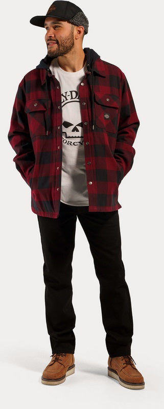 Harley-Davidson Men'S Onwards Hooded Shirt / Jacket Red Checkered | 96357-23VM