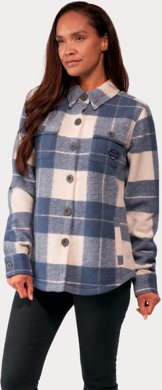 Harley-Davidson Women'S Onwards Shirt Jacket Yarn Dyed Plaid-Dusty Blue | 96430-23VW