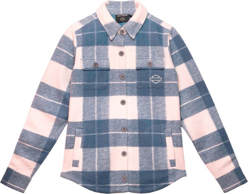 Harley-Davidson Women'S Onwards Shirt Jacket Yarn Dyed Plaid-Dusty Blue | 96430-23VW