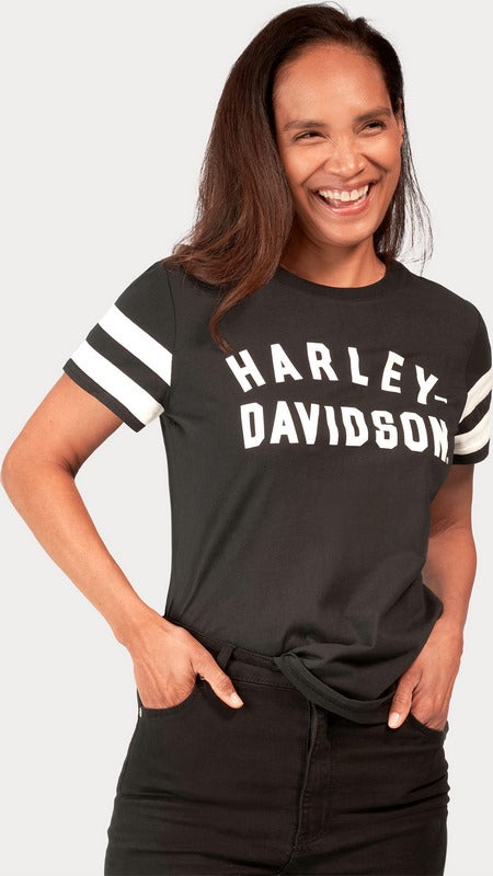 Harley-Davidson Women'S Forever Sleeve Striped Tee Black Beauty | 96434-23VW