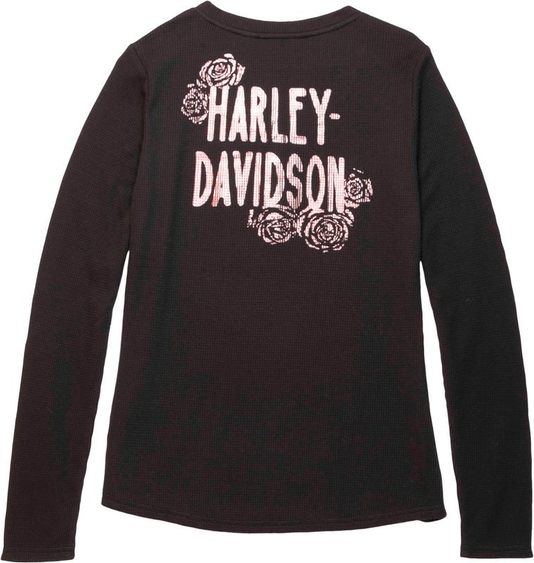 Harley-Davidson Women'S Fireside Roses Thermal Henley Black Beauty | 96452-23VW