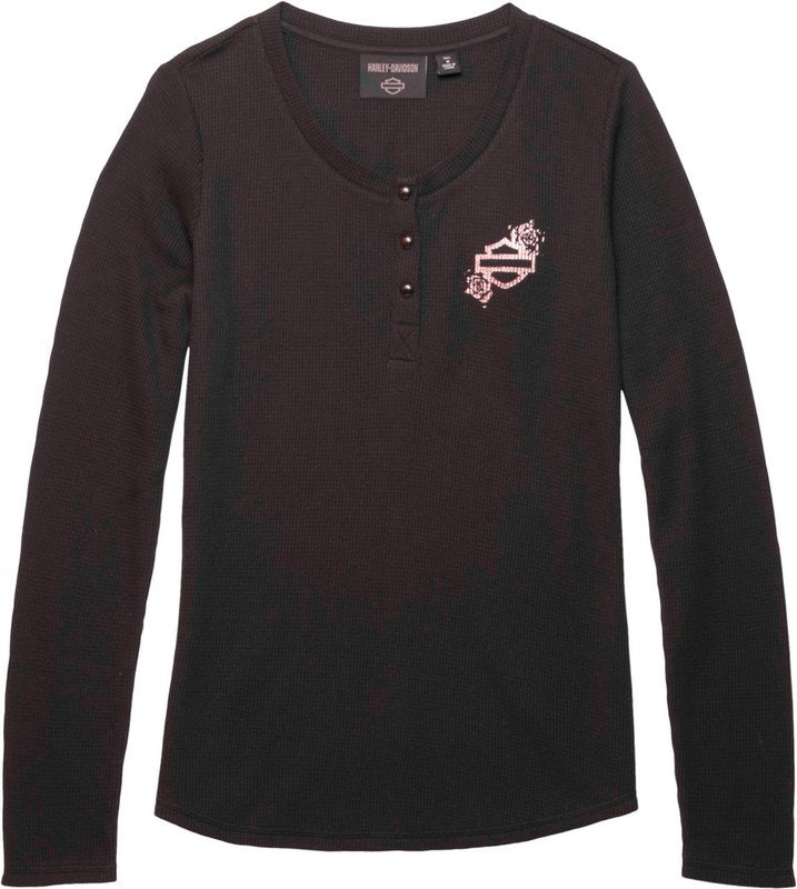 Harley-Davidson Women'S Fireside Roses Thermal Henley Black Beauty | 96452-23VW