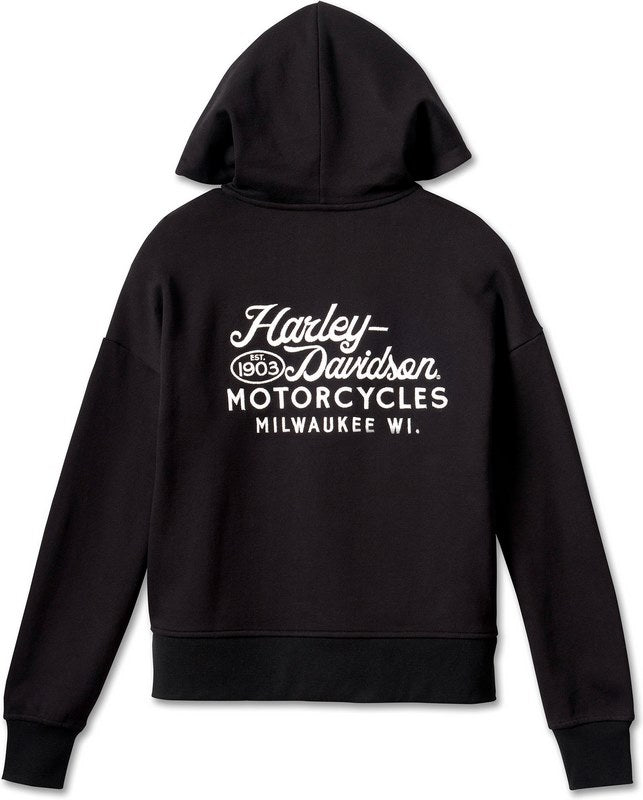 Harley-Davidson Women'S Valley Rumblers V-Neck Pullover Hoodie Black Beauty | 96667-23VW
