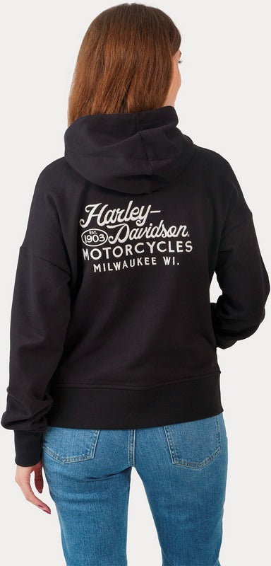 Harley-Davidson Women'S Valley Rumblers V-Neck Pullover Hoodie Black Beauty | 96667-23VW