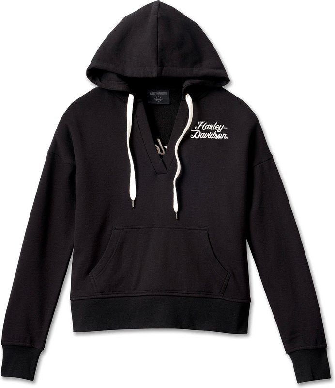 Harley-Davidson Women'S Valley Rumblers V-Neck Pullover Hoodie Black Beauty | 96667-23VW