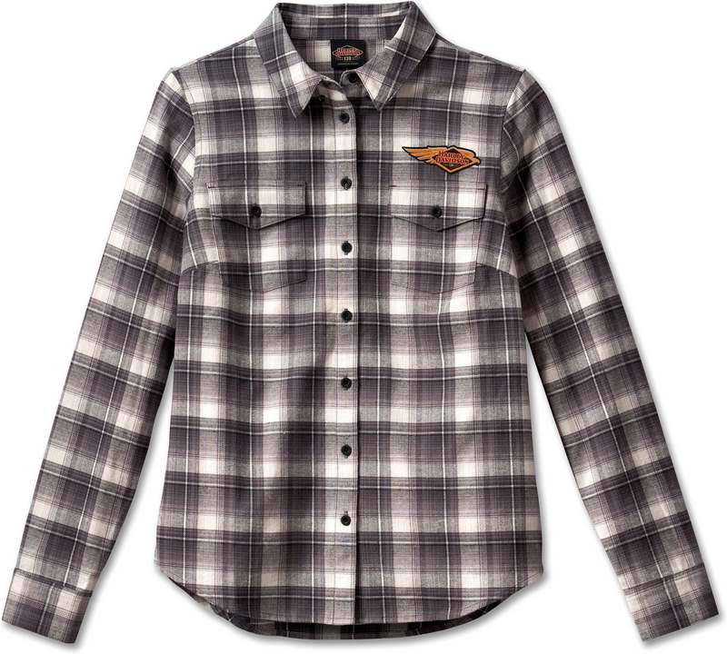 Harley-Davidson Women'S 120Th Anniversary Retro Flannel Shirt Yarn Dyed Plaid-Blackened Pearl | 96745-23VW