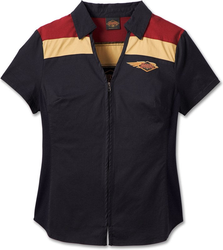 Harley-Davidson Women'S 120Th Anniversary Elemental Zip Front Shirt Colorblock-Design-Black Beauty | 96749-23VW
