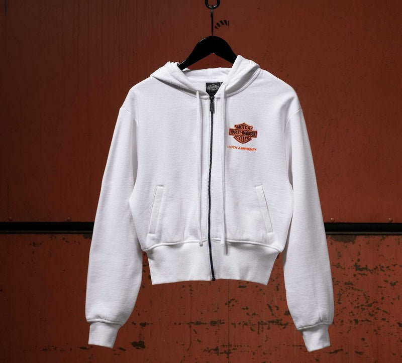 Harley-Davidson Women'S 120Th Anniversary Zip Front Hoodie Bright White | 96893-23VW