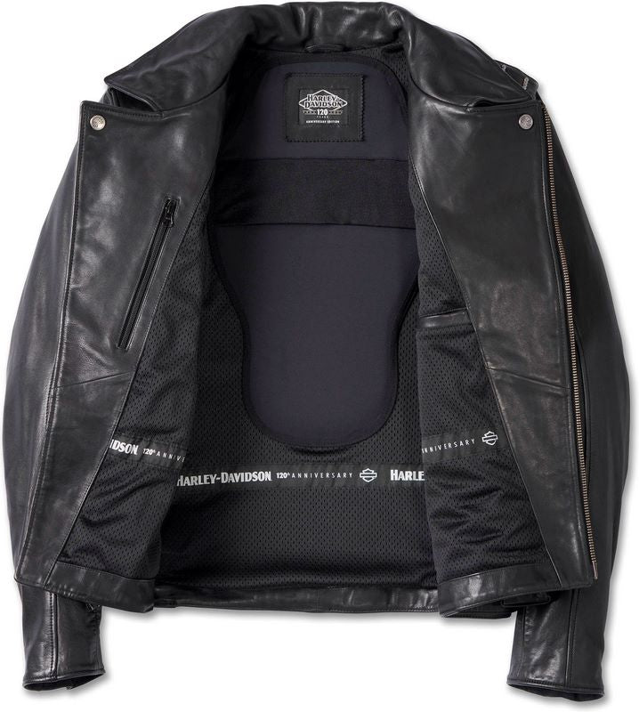 Harley-Davidson Men'S 120Th Anniversary Cycle Champ Leather Biker Jacket Black | 97023-23EM