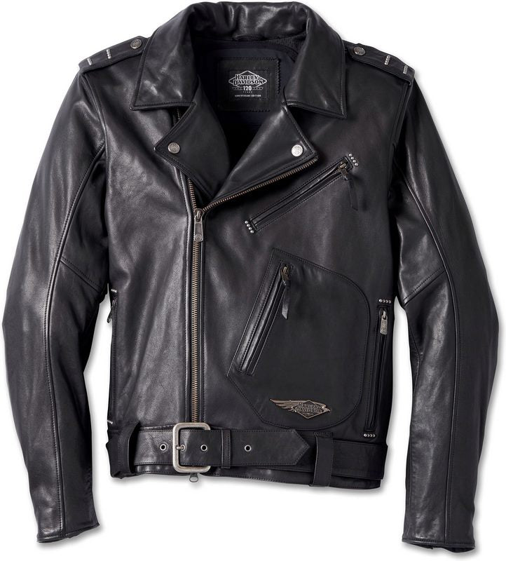 Harley-Davidson Men'S 120Th Anniversary Cycle Champ Leather Biker Jacket Black | 97023-23EM