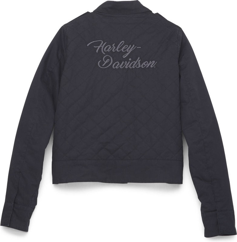 Harley-Davidson Women'S Silver Wing Script Font Motorcycle Jacket Black Beauty | 97409-22VW
