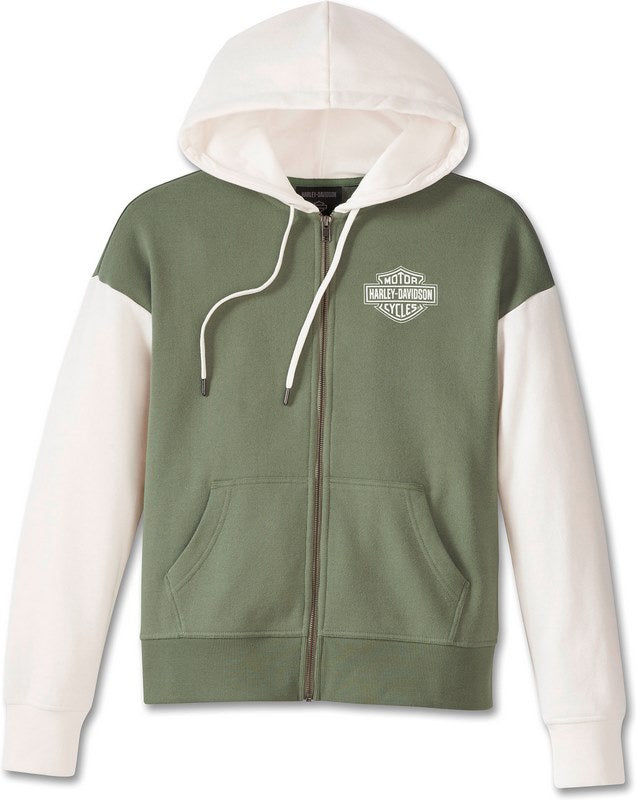 Harley-Davidson Women'S Special Racer Front Zip Front Hoodie Colorblock-Design-Oil Green | 97453-23VW